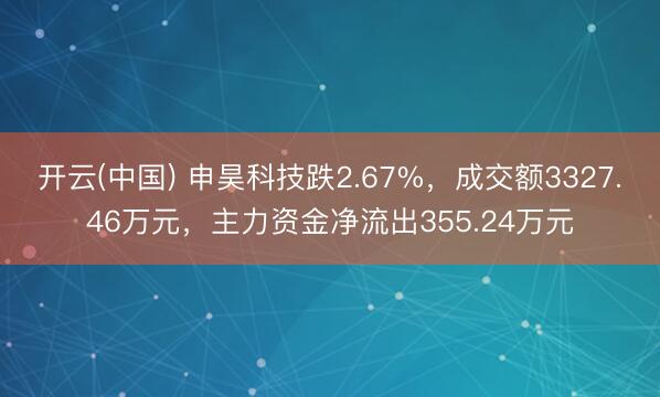 开云(中国) 申昊科技跌2.67%,成交额3327.46万元,主力资金净流出355.24万元